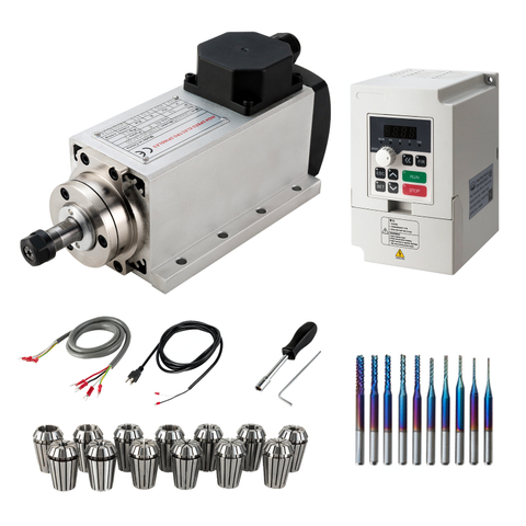 سی این سی اسپنڈل موٹر کٹس ، 1 سیٹ DIY 110V 1.5KW ہوا میں ٹھنڈا اسپنڈل موٹر اسکوائر CNC روٹر CNC موٹر CNC موٹر CNC اسپنڈل + 110V 1.5KW VFD انورٹر + 13PCS کولیٹس ER11 + ہوا بازی کے تار + ڈرل بٹس + رنچ