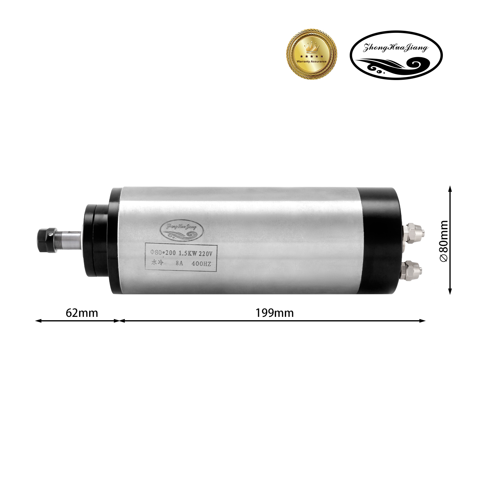 1.5KW Water Cooled Spindle CNC Spindle Motor 80mm