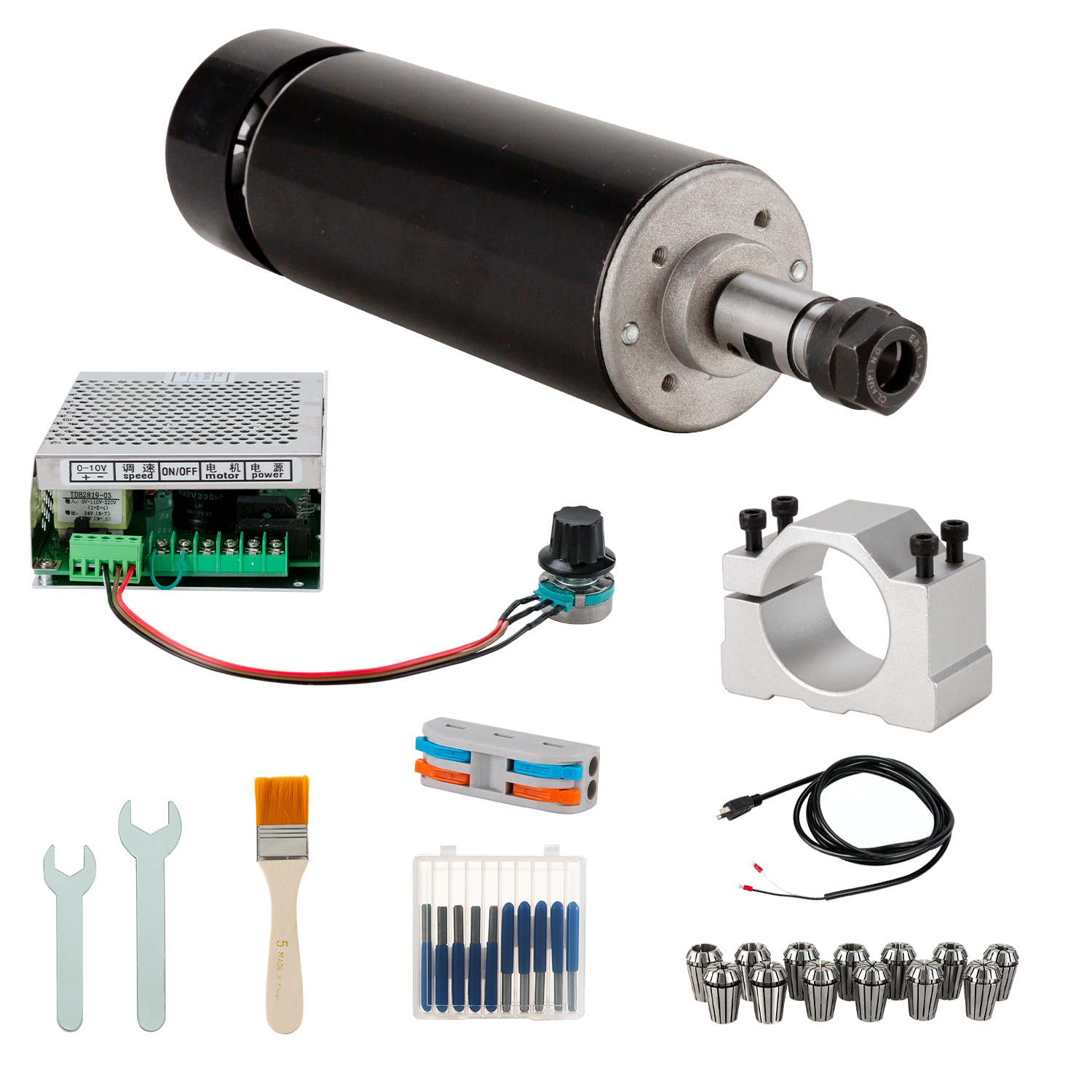 CNC 500W Spindle Motor Kit, 500W Air Cooled spindle Motor and Spindle Speed Power Converter for CNC Engraving CNC milling CNC drilling