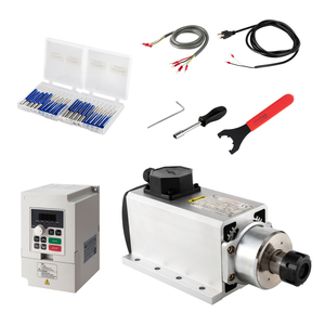 CNC Spindle Motor Kits, 220V 4KW Square Air Cooled Spindle Motor +220V 4KW VFD + ER25-6MM Collet + Drill bits+aviation wire+power wire+wrenches for CNC Router machine